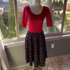 Lularoe Nicole Dress - bird print/solid top